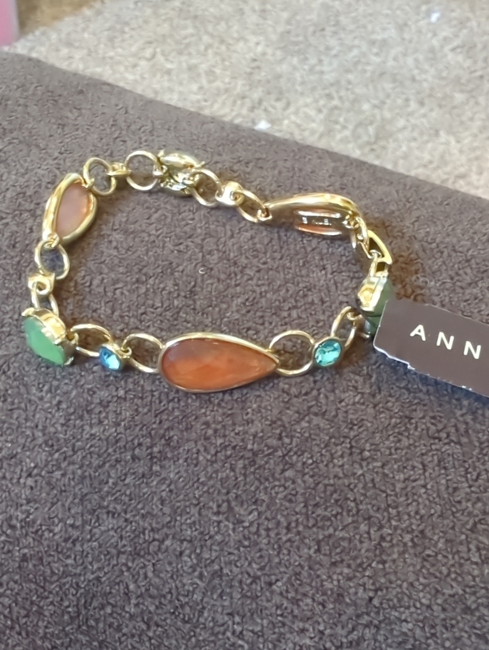 Bracelet with Multicolor Gem Teardrops - Gold Tone Anna Klein